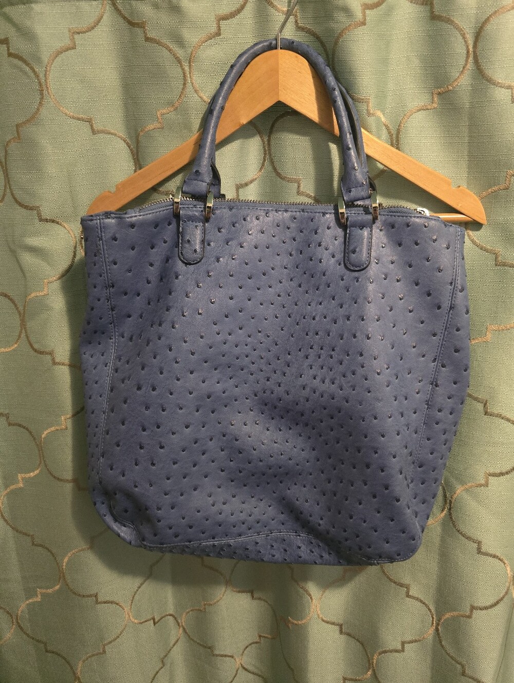 The Limited Blue Faux Ostrich Skin Tote Purse NWOT Shoulder Bag Long Strap